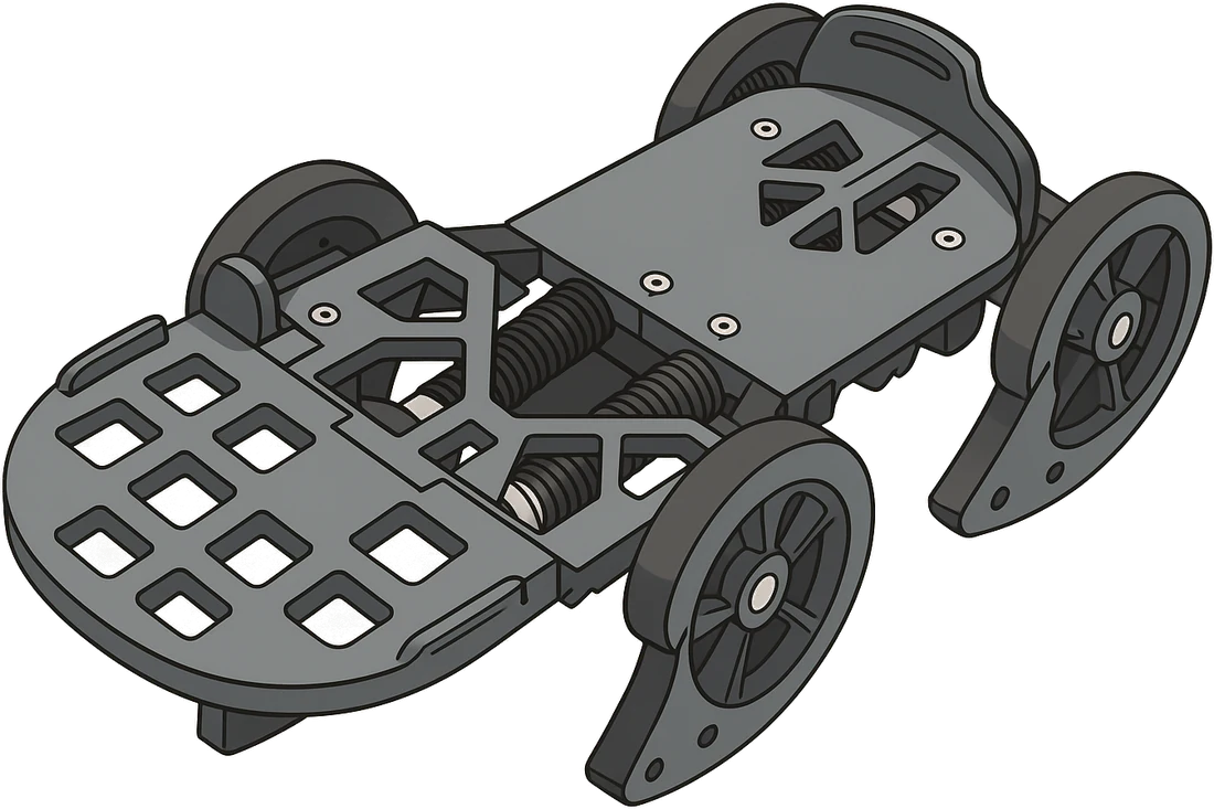 Illustration of evergait™ Go: a mechanical platform with four wheels that attaches under the shoe